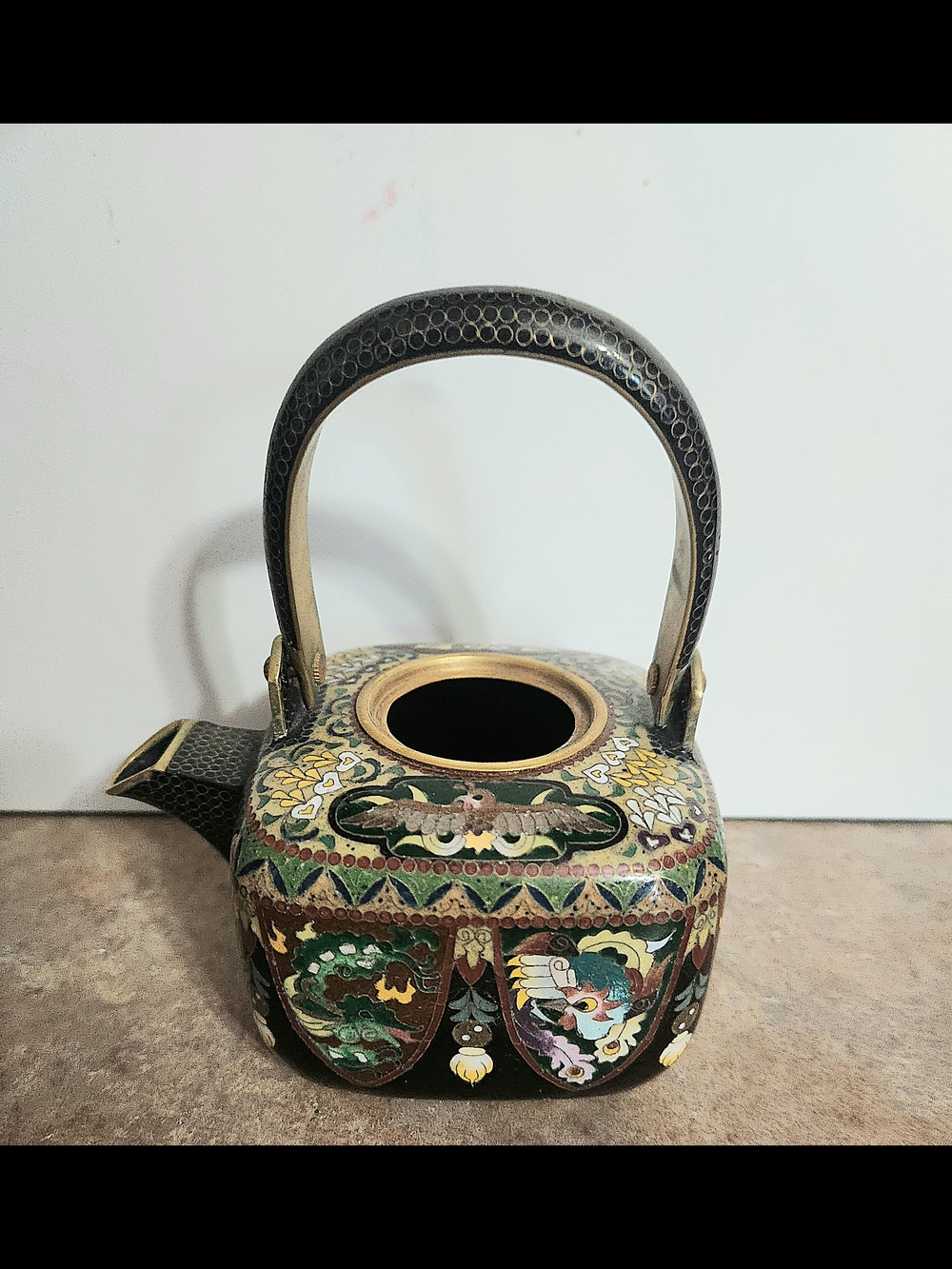 Antique Japanese Meiji Period (1868–1912) cloisonné enamel teapot Sake No Lid
